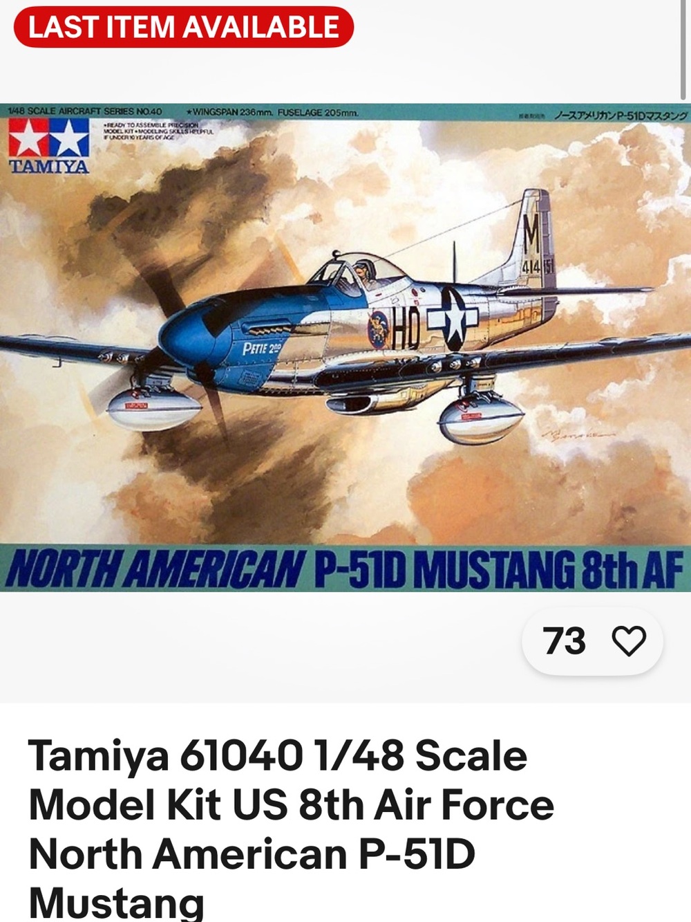 P-51D Mustang 1/48 Scale Model Kit - Blue & Silver